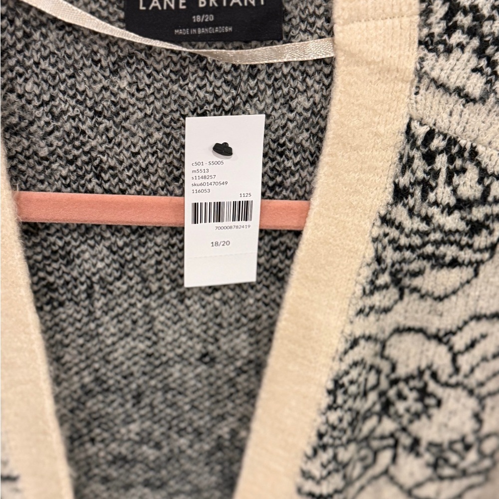 Lane Bryant Cream and Black Floral Open-Front Cardigan - Picture 3 of 3